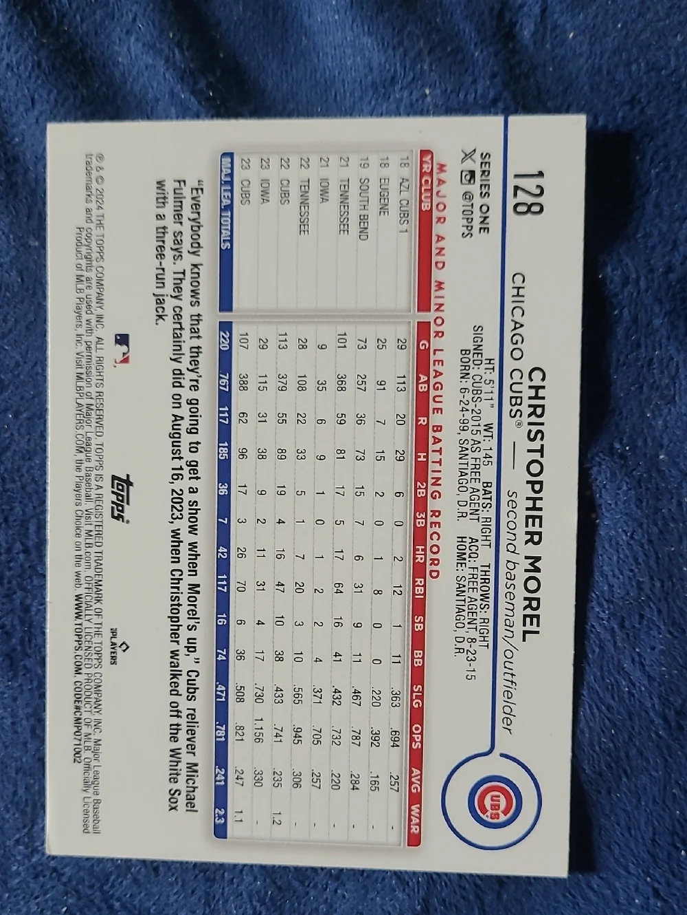 Christopher Morel Chicago Cubs Future Stars 2024 Topps- Blue Border - Picture 2 of 2
